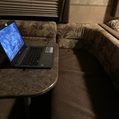 Writing in our camper, on the beach